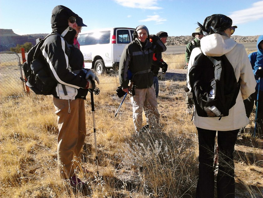 Greeted by a bitterly cold wind when we stepped out of the van it was time to bundle up.