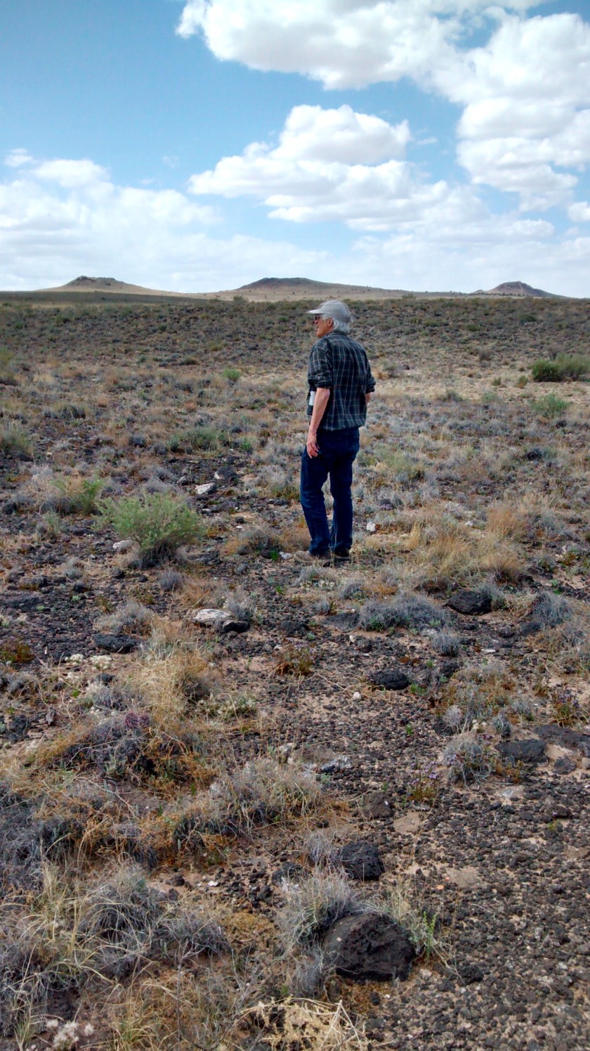View of 3 volcanoes in background.
