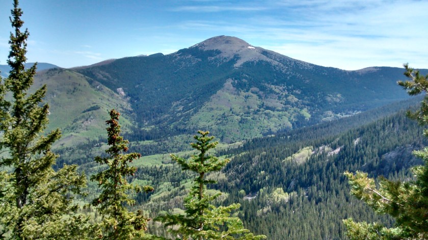 View of Santa Fe Baldy to the north from partway up the trail.