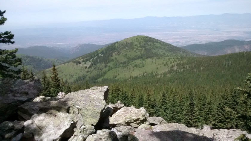 An overlook on the way up.  Looking west towards Santa Fe.