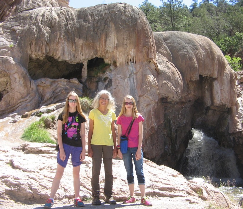Behind us is Soda Dam, a large deposit of calcium carbonate that has built up from a spring that bubbles to the surface.