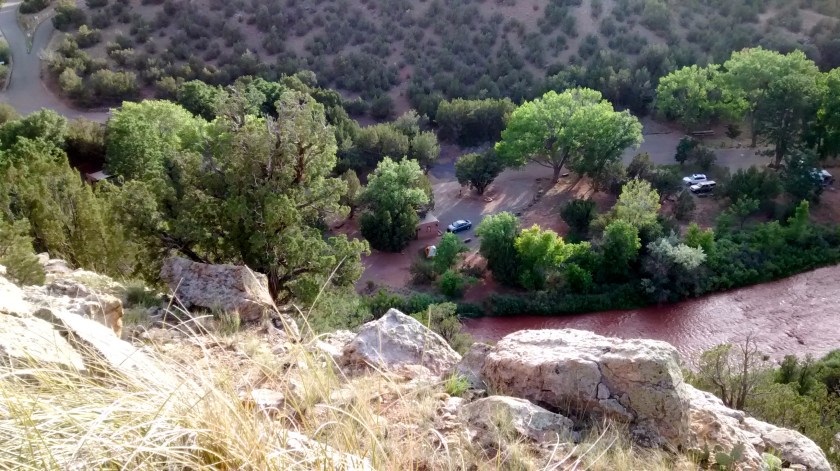 Our campsite is in the center of the photo, the small orange and white tent barely visible.