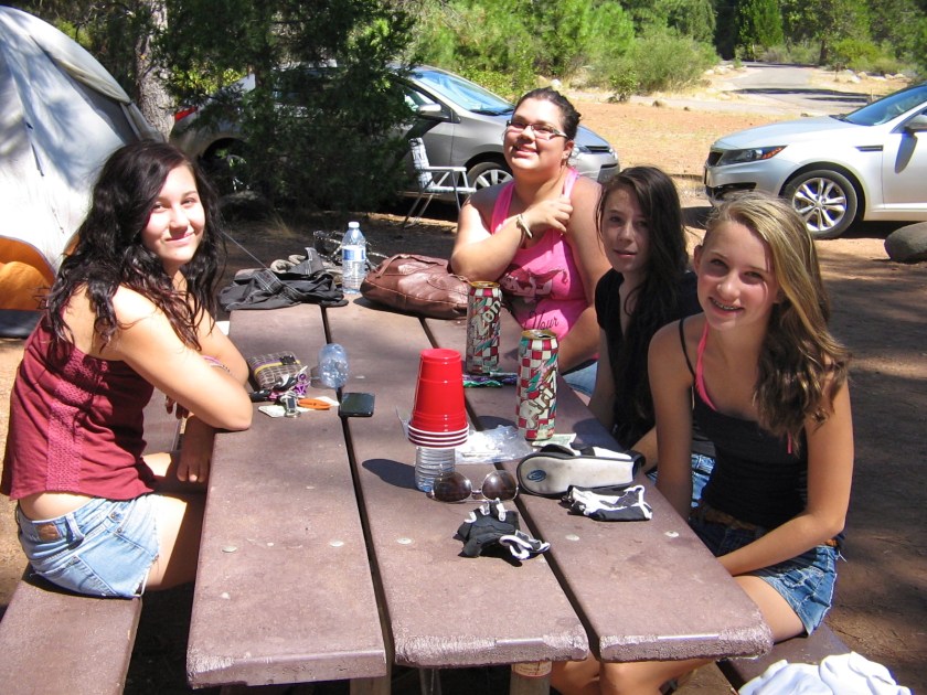 Granddaughters and their friends enjoying camping trip.