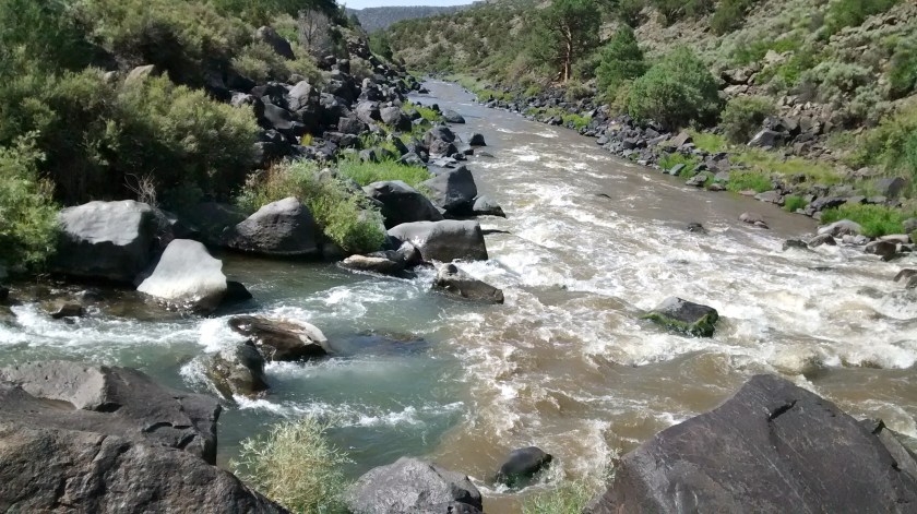 Red River flowing in from the left--notice how clear and blue its water is, compared to the muddy Rio Grande.