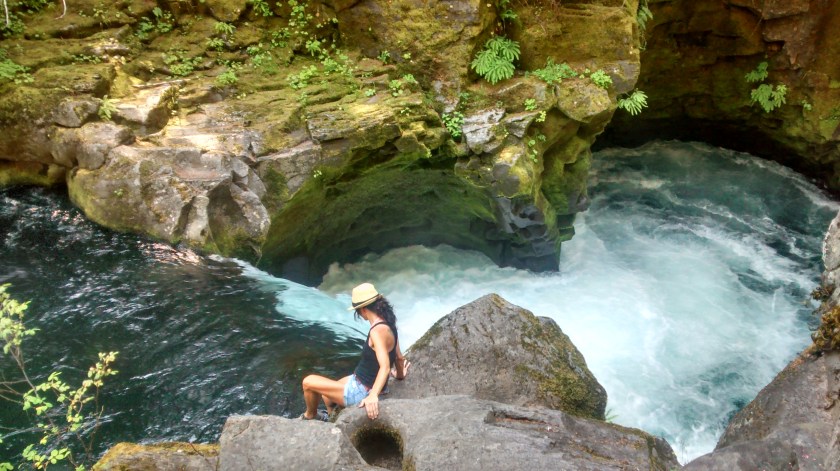 Trying to find a way to get to the pool at Toketee Falls.