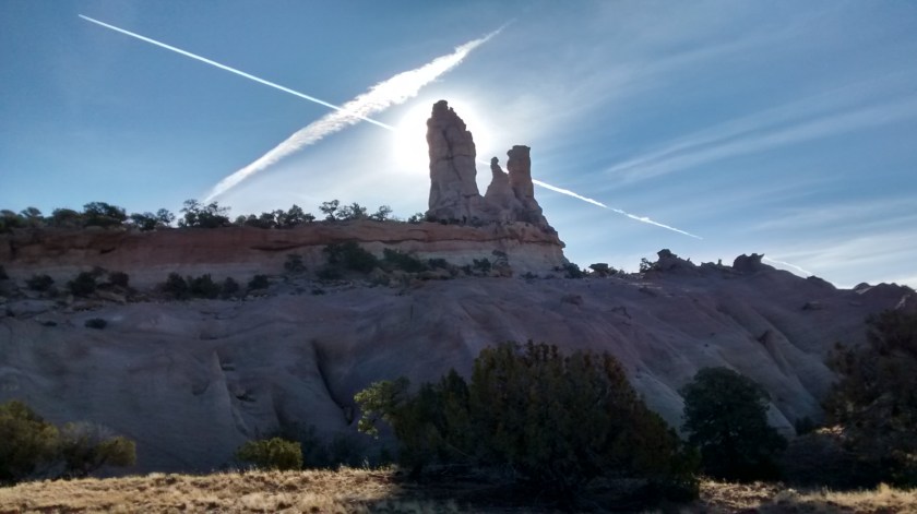 Side view of Church Rock with interesting light effects.