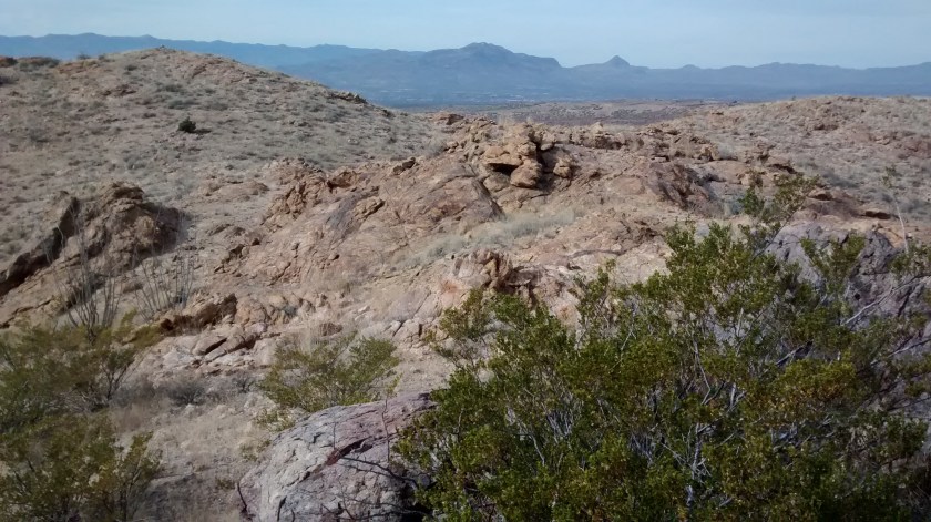 Looking west from a view at the top of the canyon.  Socorro visible in the distance.