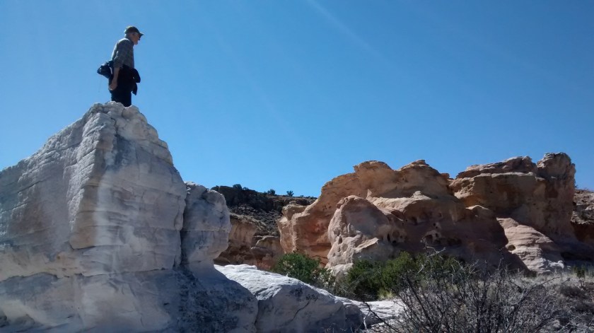 White gypsum and reddish sandstone.