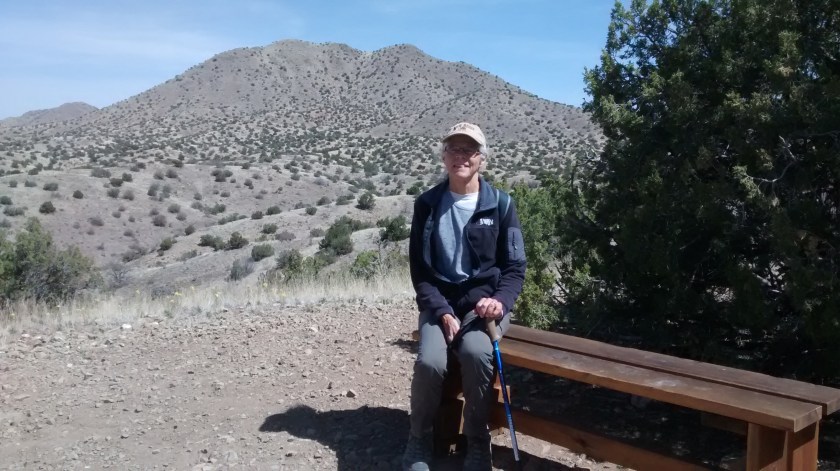 Last chance for smiling and a rest before heading off trail through rough terrain.