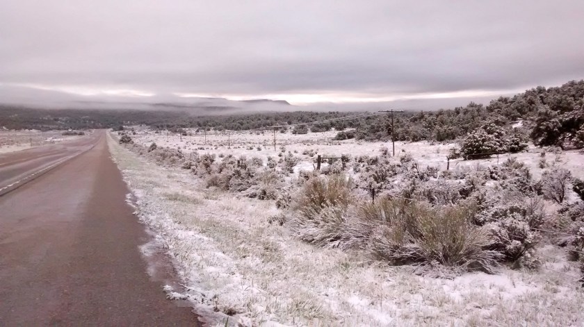 Clouds beginning to clear at lower elevations.