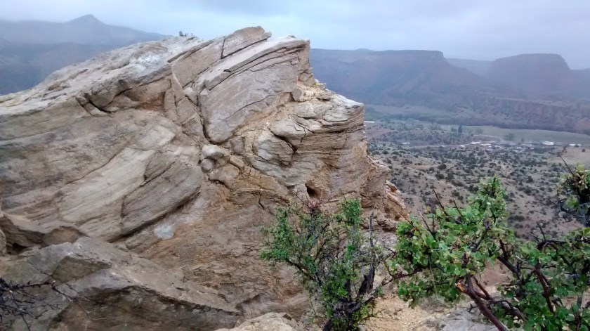 View of Ghost Ranch from top of mesa at Chimney Rock.
