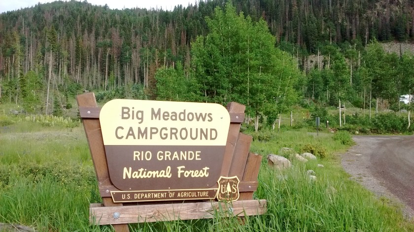 Big Meadows Campground is along the shore of Big Meadows Reservoir.  Spruce beetle infestation has killed many of the firs.