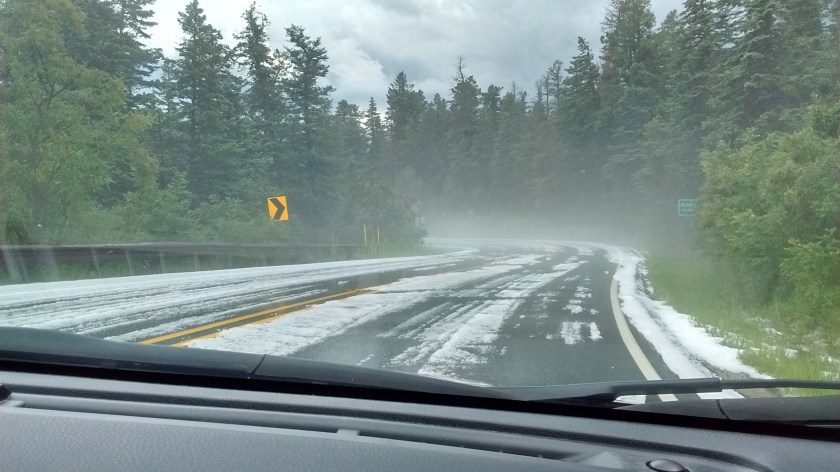 Driving back down after the hailstorm.