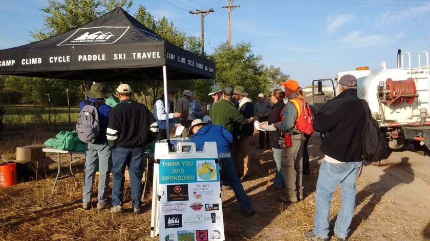 Gathering at the registration booth.