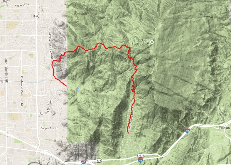 Map of hike on Three Gun Springs and Whitewash Trails.