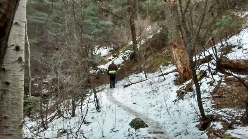 Quite a few patches of leftover icy snow on the north slopes.