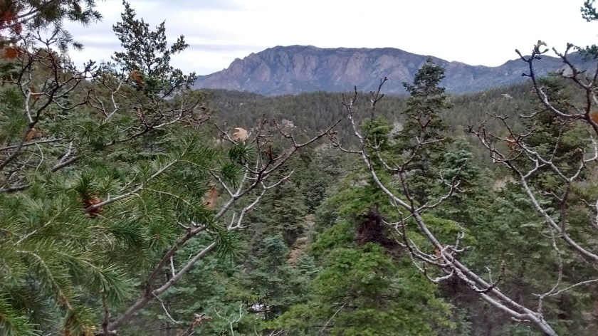 Getting high enough to see section of Sandia Crest with the radio towers.