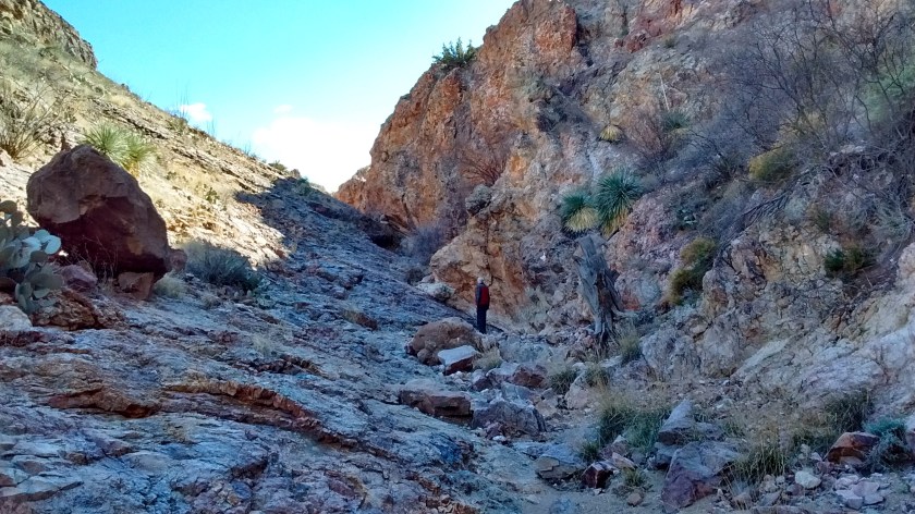 Narrow canyon with wonderfully colored rocks.
