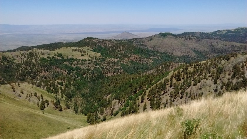 Carrizozo is out there in the desert somewhere.  The black ribbon on the desert floor is the lava beds at Valley of Fires.