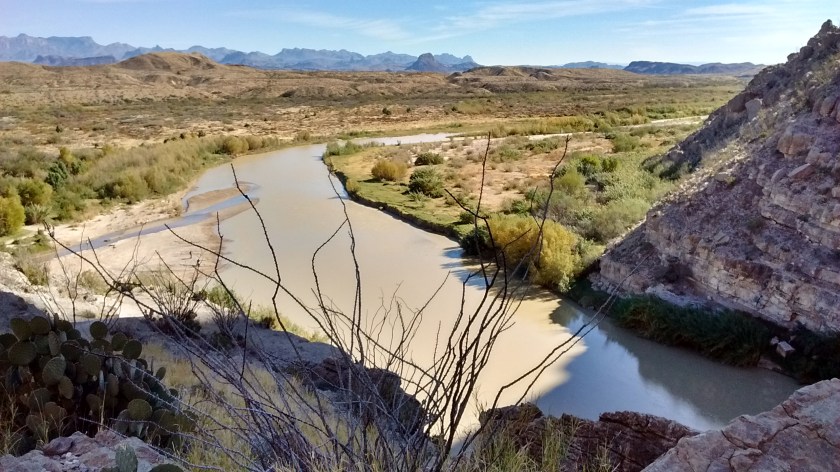 Terlingua Creek is visible on the left as it empties into the Rio Grande at the mouth of Santa Elena Canyon.